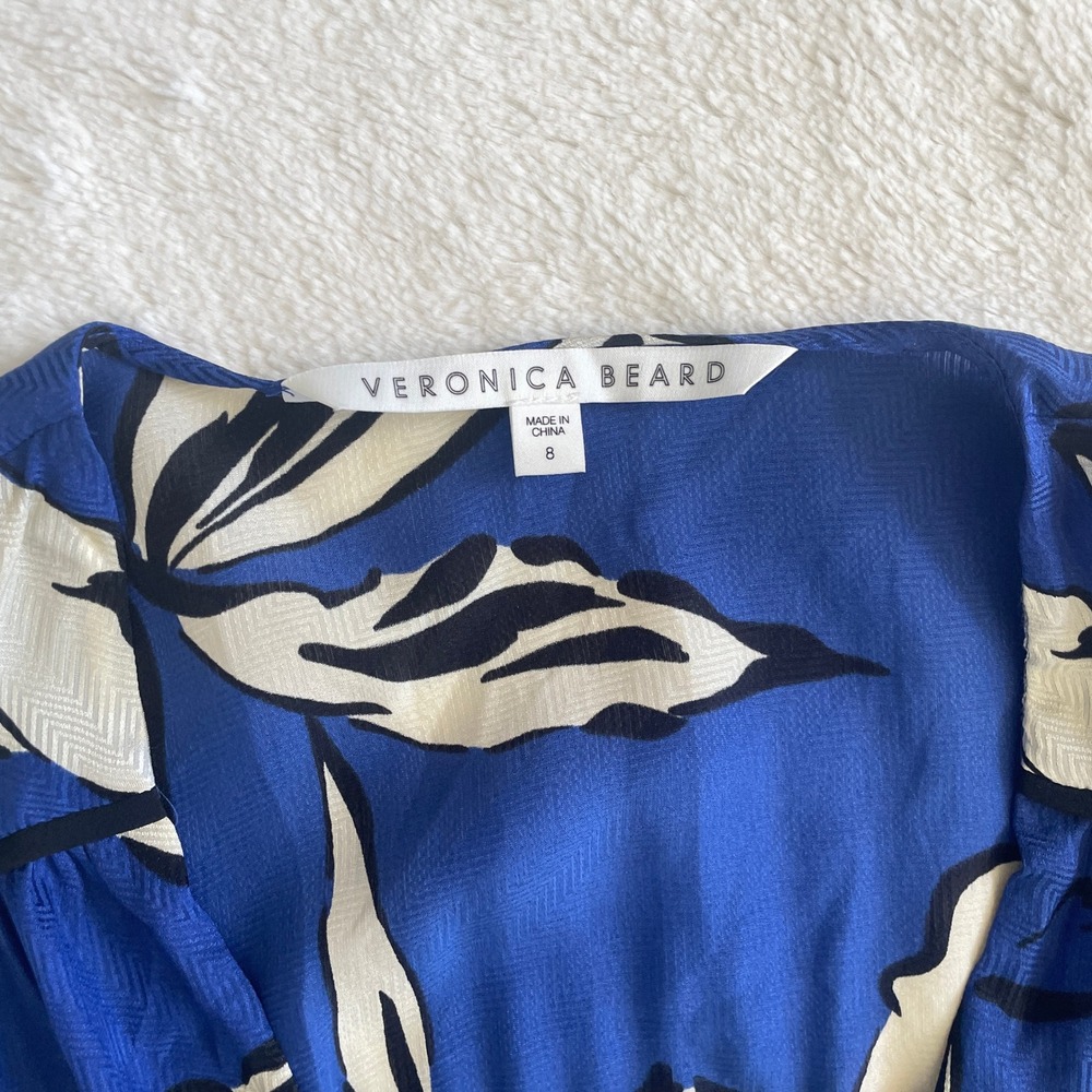 Veronica Beard Blue and Cream Floral Print Blouse - Picture 6 of 13